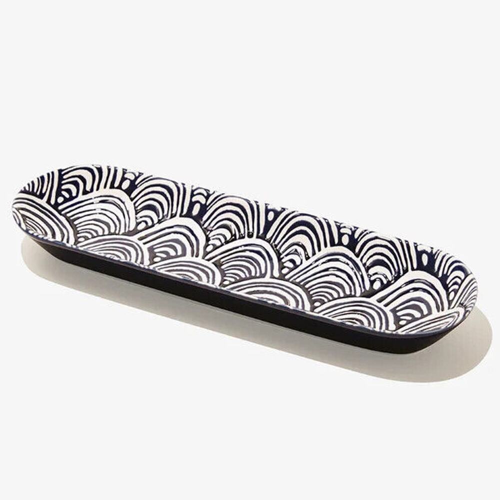 Short Stories Navy Blue Ceramic Tray Serving Home Decor Fab Fit Fun 2023 NEW